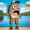 An AI generated photo of fat's fishing company fish guy excited looking at Fats sunglasses.