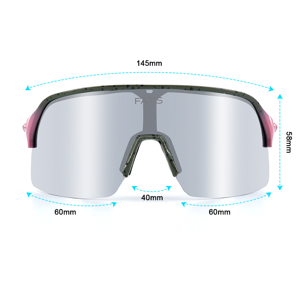 The front view of Fats Rainbow Trout sunglasses with size measurements in millimeters.