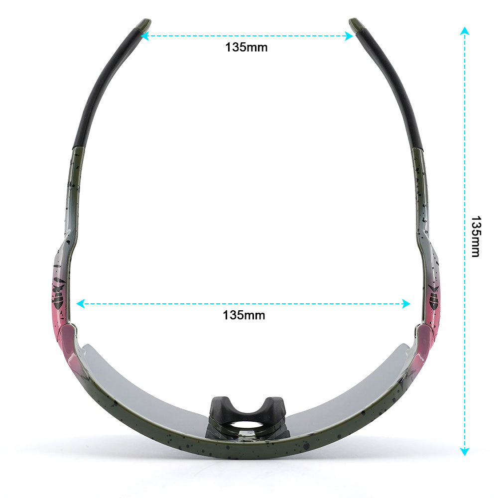 A photo from above looking down at the top of Fats Rainbow Trout sunglasses.
