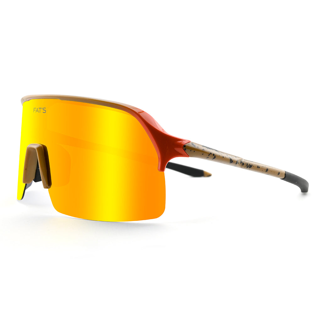A photo at eye level of the right side of Fats Yellowstone Cutthroat trout sunglasses.