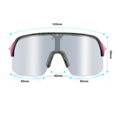 The front view of Fats Rainbow Trout sunglasses with size measurements in millimeters.
