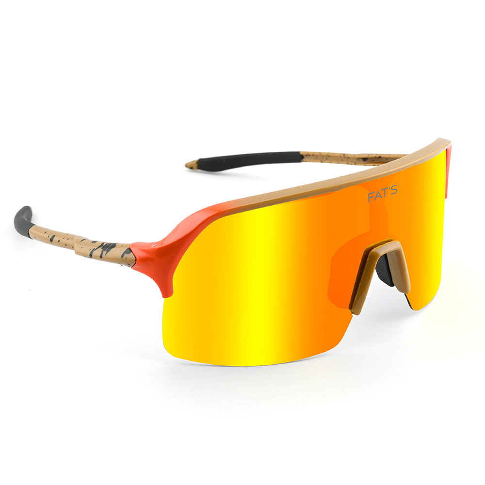 A photo looking down at the front left side of Fats Yellowstone Cutthroat Trout sunglasses.